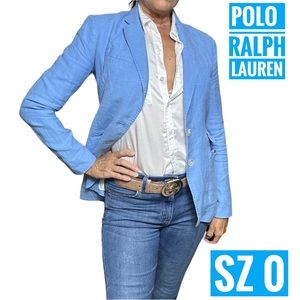 POLO Ralph Lauren single breasted linen Chambray Blue blazer sz 0